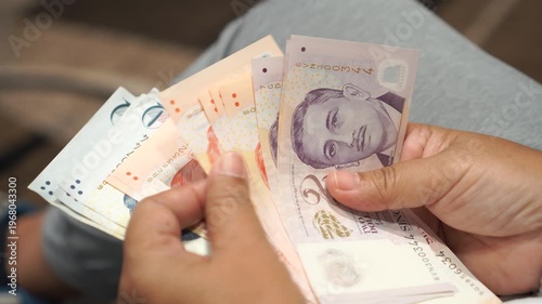 Banknote counting Singapore dollars SGD, Singapore money for payment