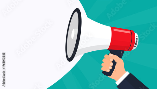 Hand holding a megaphone for making an announcement.