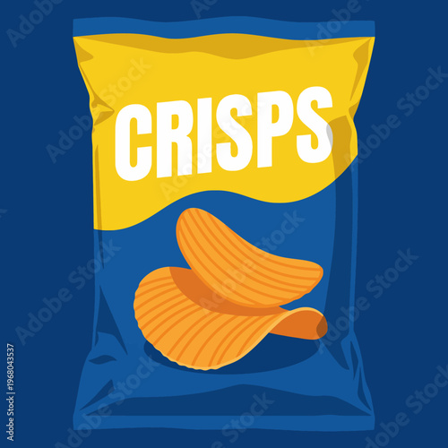 This eye-catching image features a snack package of crisps, emphasizing its vibrant colors and bold branding, making it perfect for marketing food-related products and promotions.