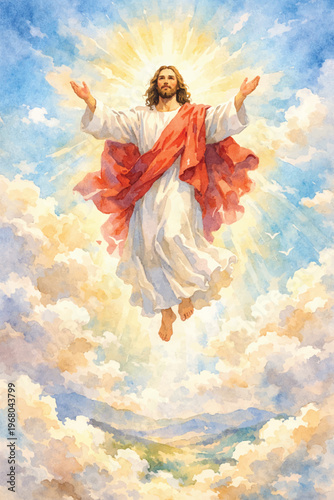 watercolor jesus fly to heaven