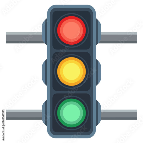 A standard traffic light displaying red, yellow, and green lights prominently to signify vehicle and pedestrian signals for road safety and traffic control.