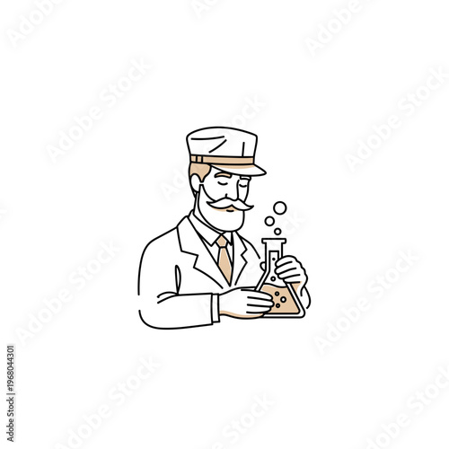 Scientist conducting experiments with flask in laboratory setting  