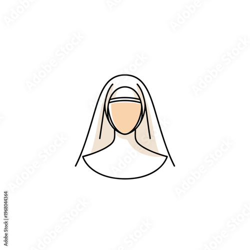 Simple illustration of a woman wearing a headscarf and veil  