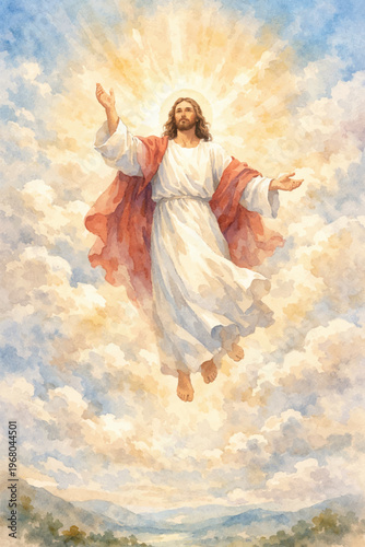 watercolor jesus ascension day background