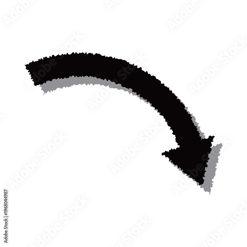 手描き風のラフなシルエットに影が付いた右下向きの太い矢印イラスト