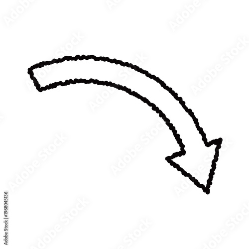 滑らかな曲線を描いて右下を指し示すシンプルな矢印イラスト