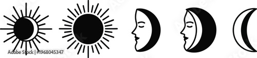 Celestial phases sun and moon progression in minimalist line art