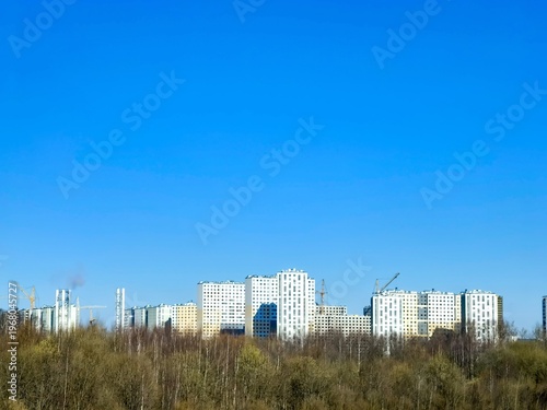 A panorama of a new residential area on a sunny spring day