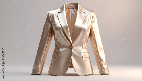 A tailored women's blazer in a soft, golden hue, floating against a gradient backdrop