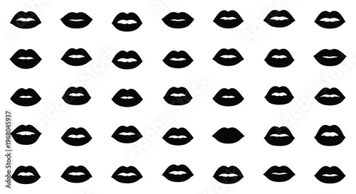 A repeating pattern of black lips against a white background creates a striking visual effect a bold silhouette high quality professional