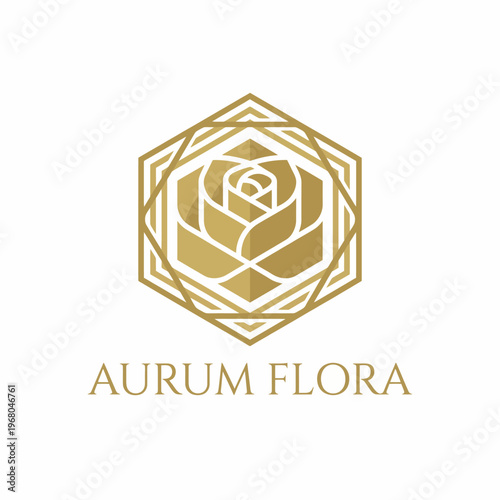 This sophisticated hexagonal gold floral logo suggests luxury and elegance, ideal for branding in floral businesses or upscale markets, reflecting taste and refinement in design.
