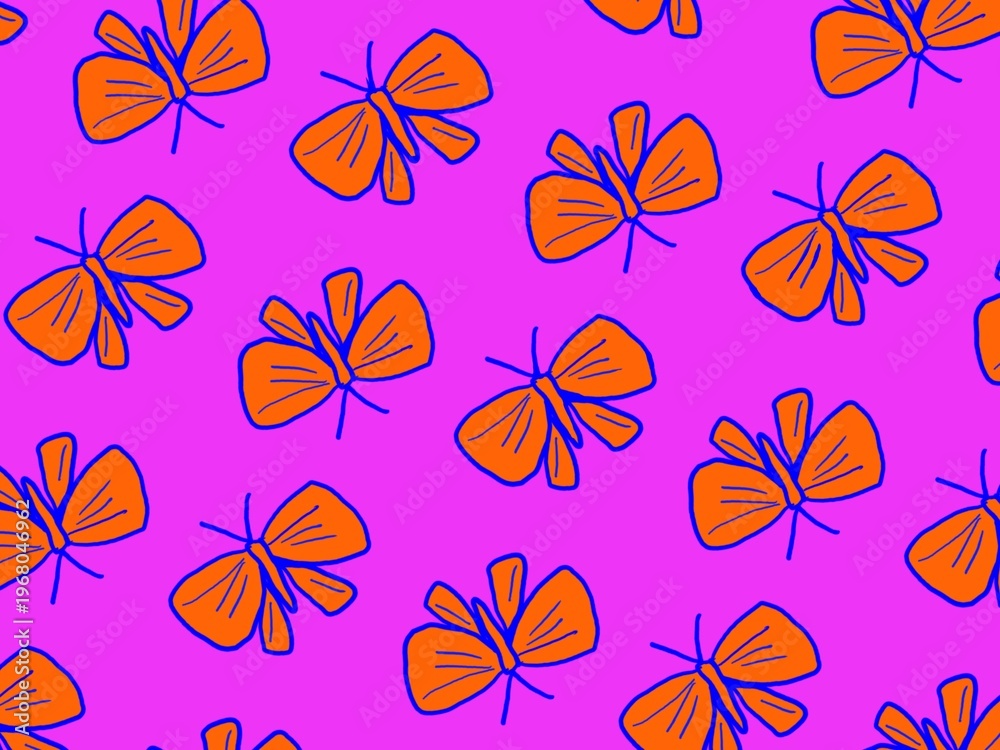 Obraz premium Pink background with orange butterfly pattern design background