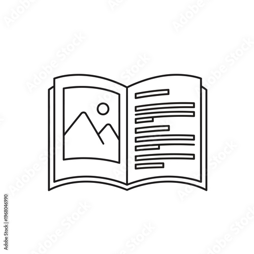 Open Book with Text and Image Placeholder for Educational Reading Material