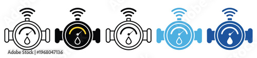 Smart water meter icon element for design, modern flat vector illustration representing water usage tracking, utility monitoring, and IoT-enabled metering for apps, dashboards, and digital interfaces.