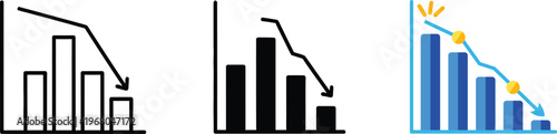 Declining trends three variations of a downward sloping bar graph