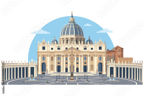 St. Peter's Basilica Illustration: A majestic illustration showcasing the architectural grandeur of St. Peter's Basilica, a symbol of faith and artistic magnificence.
