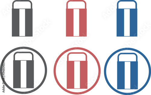 消しゴムのベクターアイコン（赤/青/グレー） 編集可 イラスト 事務用品