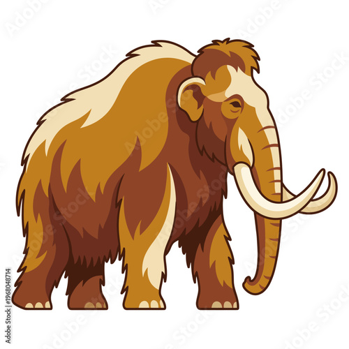A beautifully illustrated woolly mammoth depicted in a natural setting, evoking themes of evolution, prehistoric life, and the majesty of ancient creatures from history.