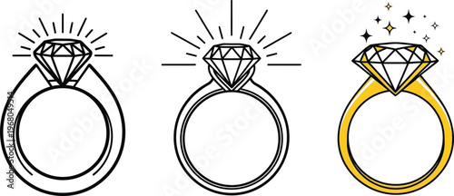 Diamond ring sketches three variations of a sparkling engagement ring design