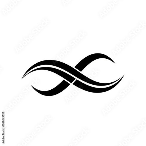 Stylized black infinity symbol with flowing lines.