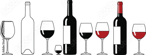 Elegant wine still life bottles glasses and decanter on a white background