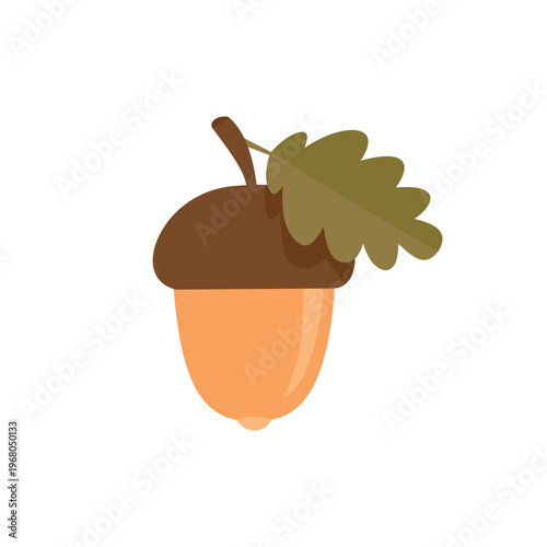 acorn adorned with a vibrant green leaf rests. Vector illustration
