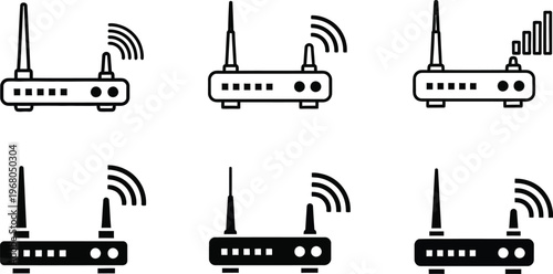 Wireless router icons set connectivity and network infrastructure representation