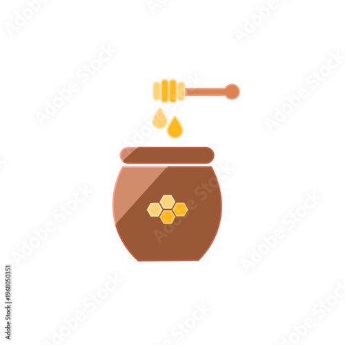 Honey Jar with Honey Dipper Flat Vector Illustration