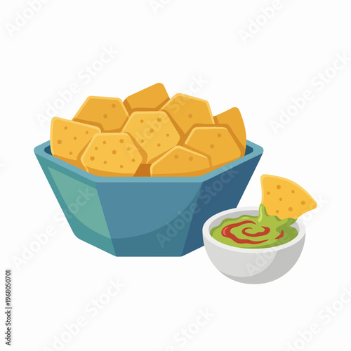 A delicious bowl of nachos served with salsa and guacamole, perfect for parties or gatherings, showcasing a vibrant and inviting presentation.