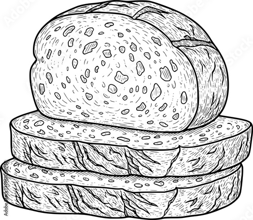 Stacked Slices of Whole Wheat Bread in Detailed Black and White Line