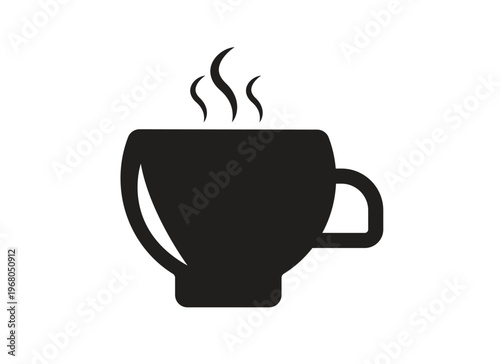 Black Flat Tea or Coffee Cup Icon – Minimal Hot Drink Vector