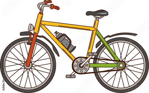 Cartoon funky bicycle, retro groovy travel camp and tourism item. Isolated vector vintage two wheeled transport for camping, leisurely outdoor activities. Classic bike with handlebars and wheels