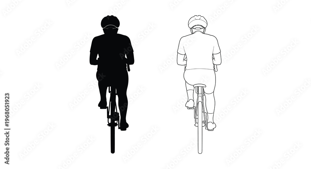 Foto Two cyclists viewed from behind one dark and one white create a striking visual