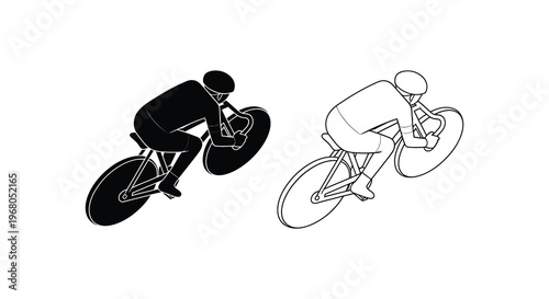 Two cyclists are depicted in contrasting styles one dark and one white showcasing a dynamic pose silhouette high quality professional detailed