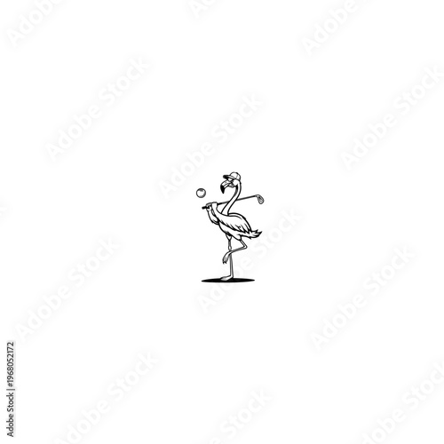 Pink Flamingo Play Golf. Сartoon character. Vector illustration