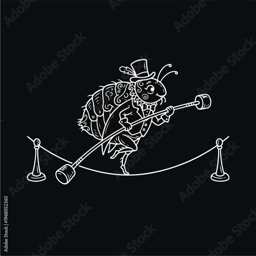 Bee on a tightrope balancing.