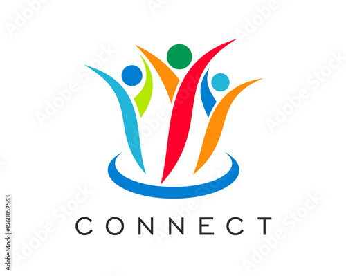 Friendship, community and people connect icon, union and teamwork symbol with abstract colorful human shapes. Vector emblem, symbolizing unity, diversity, team collaboration and team relationships