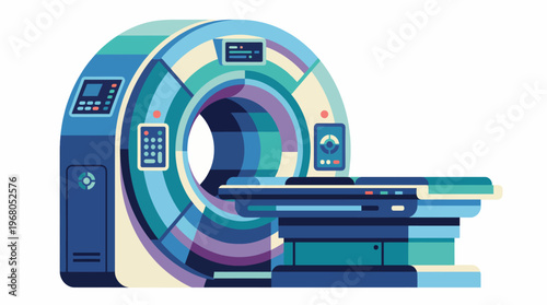 An artistic representation of a CT scanner, highlighting its modern design and essential role in medical imaging for diagnosing various health conditions.