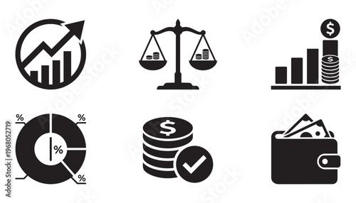 Business and finance analytics vector illustration icon set isolated on transparent background