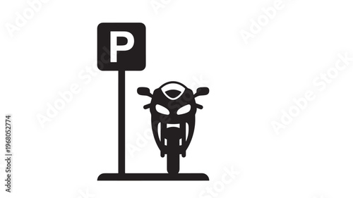 Motorcycle parking sign with stylized motorcycle front silhouette indicating a designated parking area for bikes.