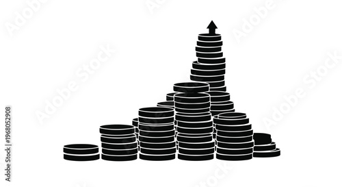 Coins stacked into a tall mountain formation illustrate financial growth and business success.