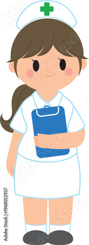 Cute Nurse Character Holding Clipboard Medical Illustration
