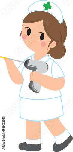 Cute Nurse Character Holding Medical Device Cartoon Illustration
