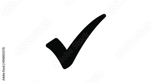 A simple solid black check mark icon is displayed against a clean bright white background