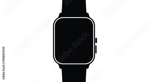 A minimalist black and white silhouette of a modern smartwatch on a dark strap high quality