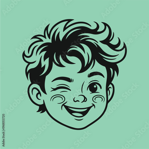 Smiling Boy Face Closeup Illustration.