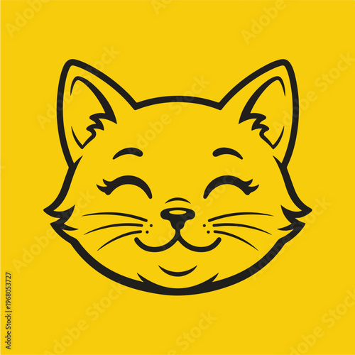 Smiling Cartoon Cat Face Icon.