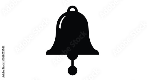 A simple black silhouette of a traditional bell with a curved handle and clapper high quality