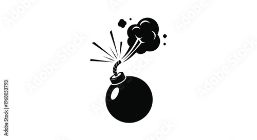 Canvastavla A stark black and white illustration depicts an exploding bomb with smoke and sp