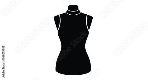 A black silhouette of a female mannequin torso wearing a sleeveless turtleneck top high quality professional